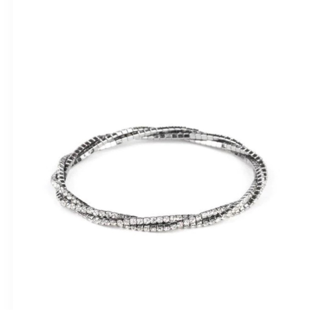 Glitzy Gleam Black Bracelet Paparazzi Stretch Rhinestone